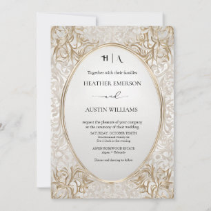 Invitación Bougainvillea Oro Verde Boda Art Nouveau Mucha