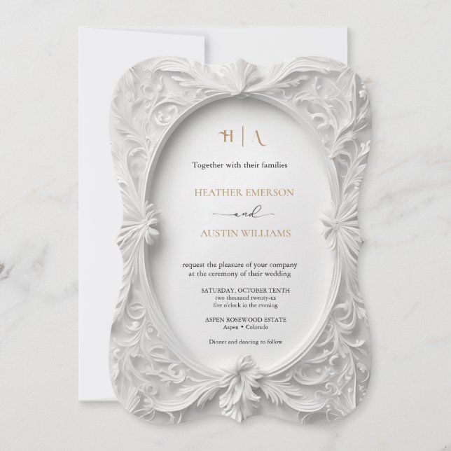 Invitación Bougainvillea Oro Verde Boda Art Nouveau Mucha (Anverso)