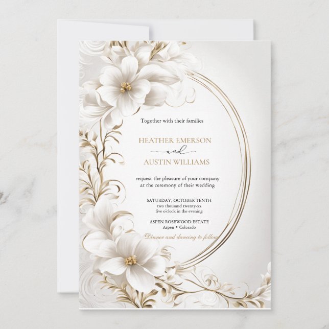 Invitación Bougainvillea Oro Verde Boda Art Nouveau Mucha (Anverso)