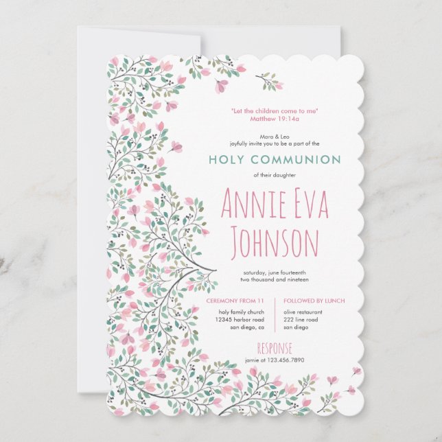 Invitación Bougainvillea Primera Comunión Santa (Anverso)