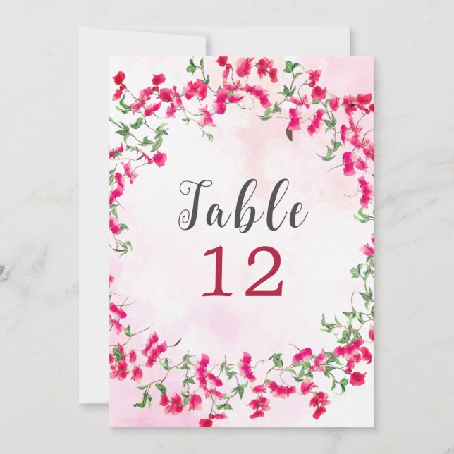 Invitación Bougainvillea Tropical Forest Wedding Table Number (Anverso)