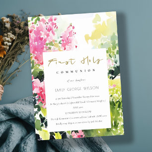 Invitación Bougainvillea Tropical Rosa Primera Comunión Santa