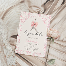 Invitación Boujour Bebe Paris Francés Toile Pink Baby Shower