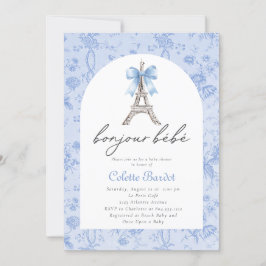 Invitación Boujour Bebe Paris French Toile Blue Baby Shower