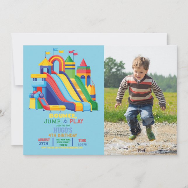 Invitación Bouncy Castle Birthday Party Jump Bgramo Photo (Anverso)