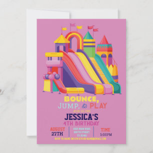 Invitación Bouncy Castle Birthday Party Jump Bonke Chica Rosa