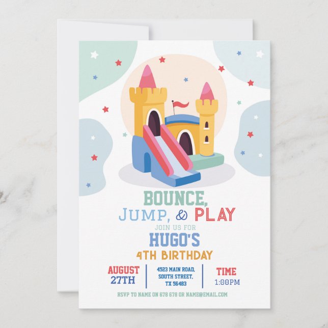 Invitación Bouncy Castle Birthday Party Jump Bounding House (Anverso)
