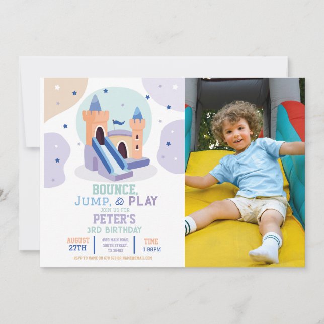 Invitación Bouncy Castle Birthday Photo Jump Bonza House (Anverso)