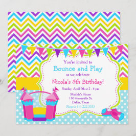 Invitación Bounding House Bouncy Castle Birday Pink