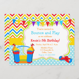 Invitación Bounding House Bouncy Castle Birthday Blue