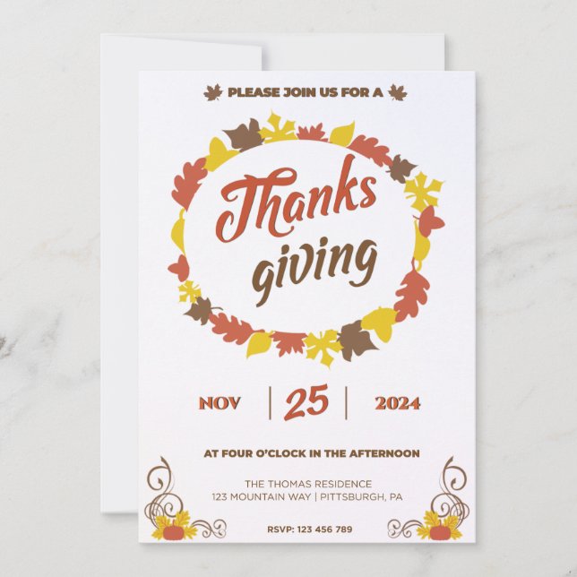 Invitación Bountiful banquete en hojas de calabaza leafy en c (Anverso)