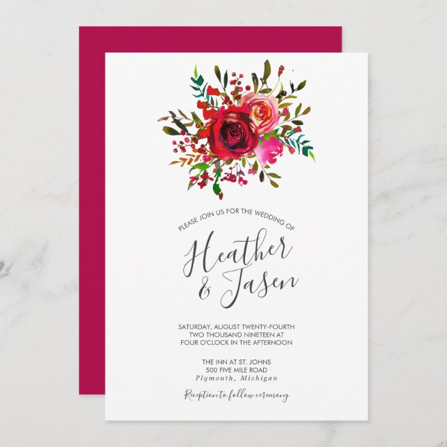 Invitación Bountiful Rosa Ruby Red Boda (Anverso / Reverso)