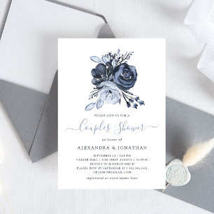 Invitación Bouquet azul   Ducha acuarela Parejas Florales
