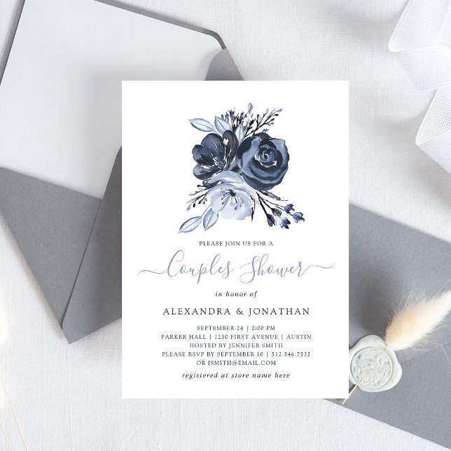 Invitación Bouquet azul | Ducha acuarela Parejas Florales (Subido por el creador)