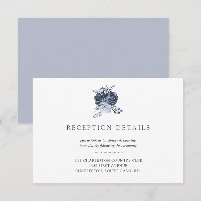 Invitación Bouquet azul | Recepción acuarela de boda floral (Anverso / Reverso)