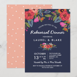 Invitación Bouquet bohemio - Cena de ensayo azul de la marina
