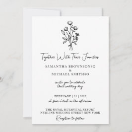 Invitación Bouquet Boho de flores blancas y negras Minimal