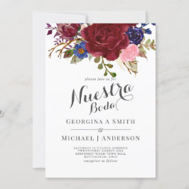 Invitación Bouquet Borgoña Floral Marina Azul PInk PAREJAS