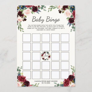 Invitación Bouquet de Borgoña Bingo Baby Shower