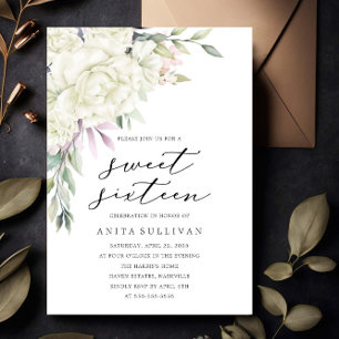 Invitación Bouquet de Flor Blanca Dulce Dieciséis Cumpleaños