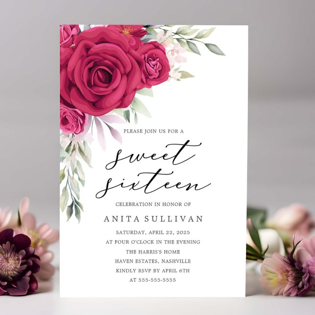 Invitación Bouquet de Flor Roja Dulce Dieciséis Cumpleaños (Subido por el creador)