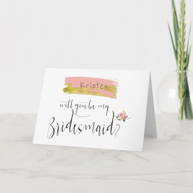 Invitación Bouquet De Floral Rosa Dorada Serás Mi Novia (Anverso)