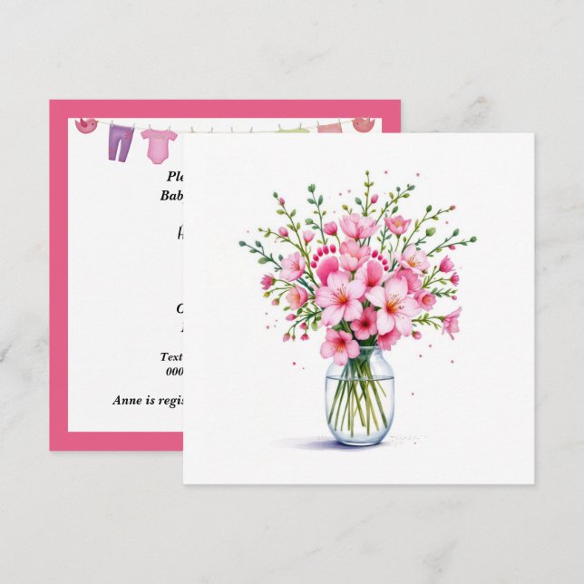 Invitación Bouquet de flores Baby Shower con pies de bebé (Anverso / Reverso)