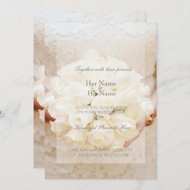 Invitación Bouquet de flores de Boda de novia blanca (Anverso / Reverso)