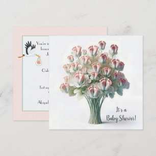 Invitación Bouquet de flores de pie rosado de Baby Shower