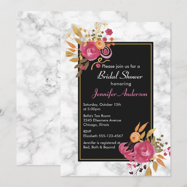 Invitación Bouquet de flores rosadas en ducha de novia de már (Anverso / Reverso)
