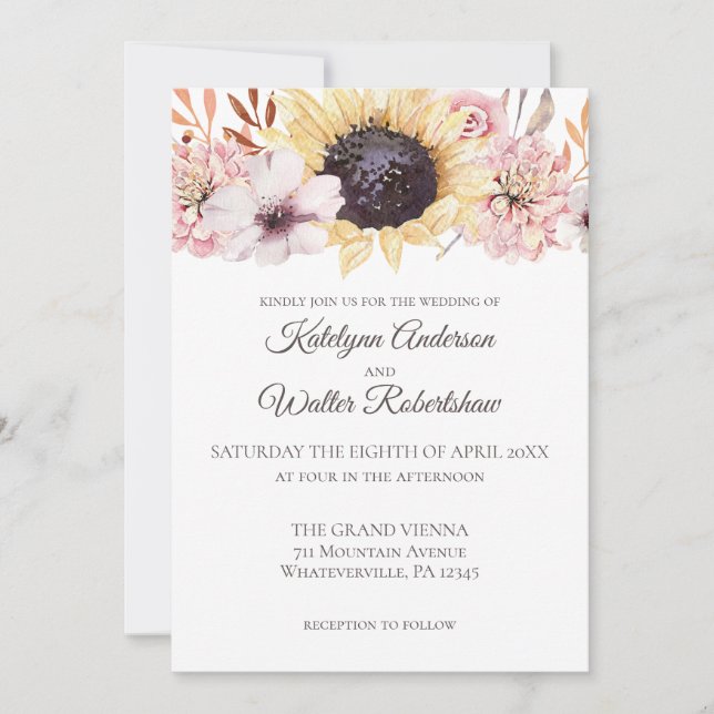 Invitación Bouquet de girasol Boda floral de verano tardío (Anverso)