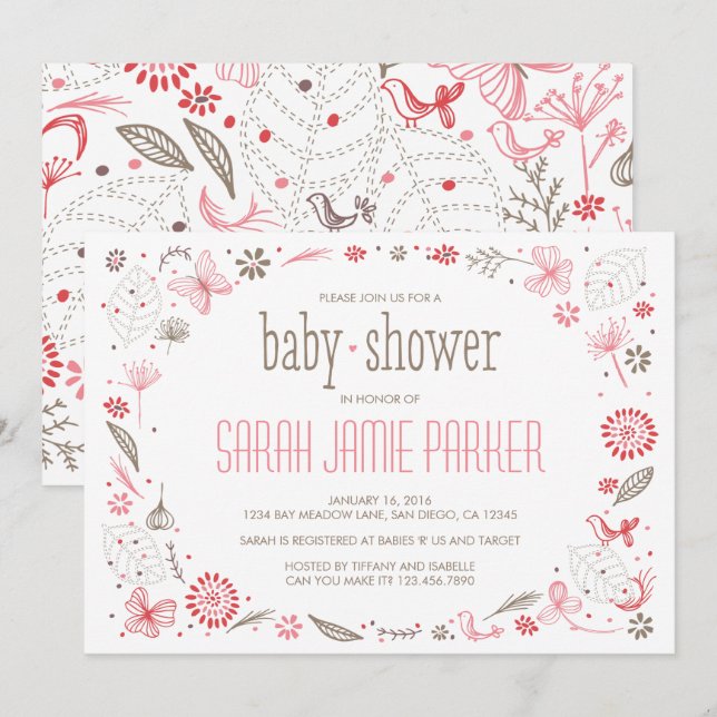 Invitación Bouquet de naturaleza rosada de bajo crecimiento (Anverso / Reverso)