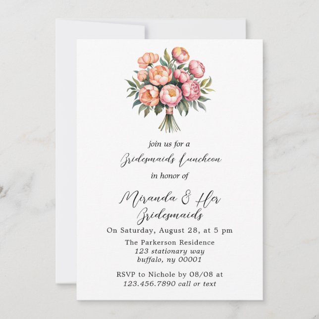 Invitación Bouquet de Peach con Diamonds Bridesmaids Luncheon (Anverso)