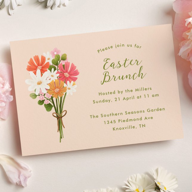 Invitación Bouquet de primavera floral de Brunch de Pascua (Easter Brunch Invitation with Spring Flower Bouquet illustration)