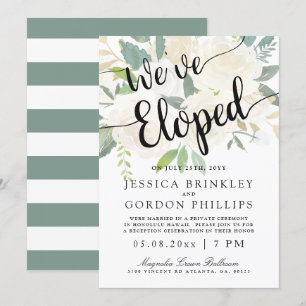 Invitación Bouquet de rosa blanca  Hemos Eloped   Fiesta de r