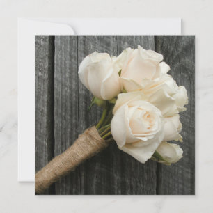 Invitación Bouquet de rosa blanca y bodas de madera de pino i