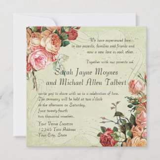Invitación Bouquet de rosas inglesas, vintage y hoja de baño 
