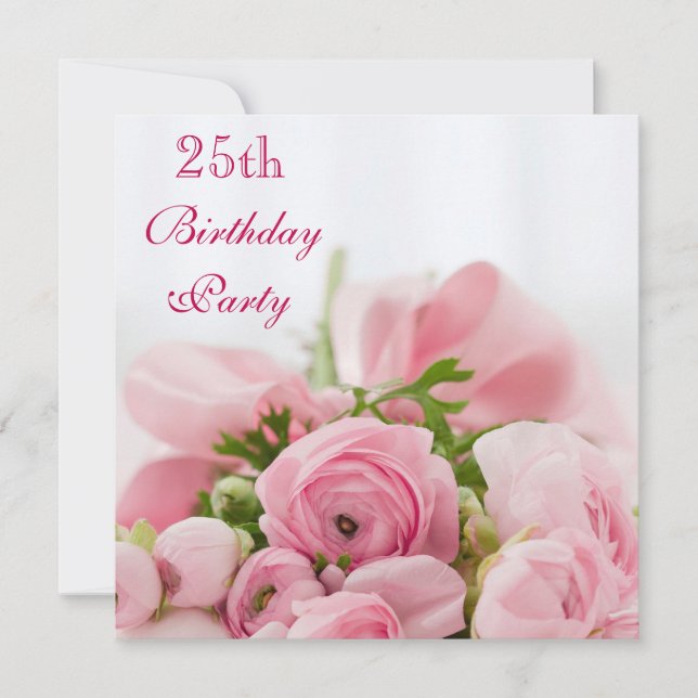 Invitación Bouquet De Rosas Rosa 25 Años (Anverso)