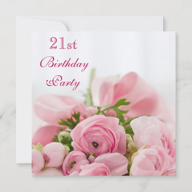 Invitación Bouquet De Rosas Rosa Rosadas Cumpleaños 21 (Anverso)