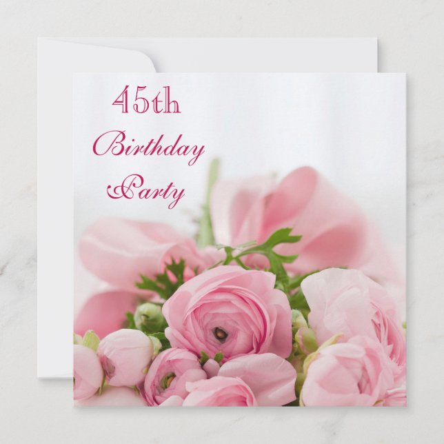 Invitación Bouquet de rosas rosas 45 cumpleaños (Anverso)