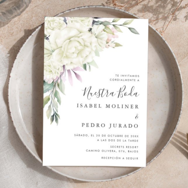 Invitación Bouquet Flor Blanca Nuestra Boda Boda Español (Subido por el creador)