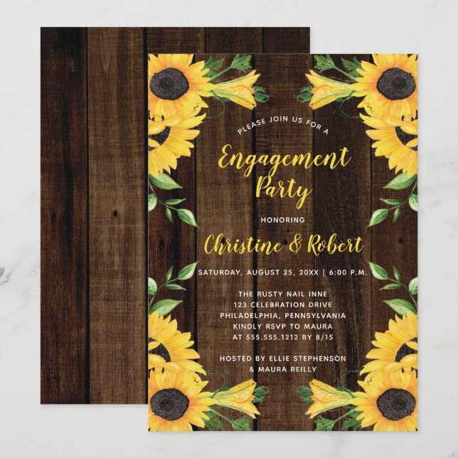 Invitación Bouquet floral de girasol | Parte I de compromiso  (Anverso / Reverso)