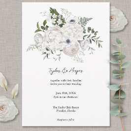 Invitación Bouquet floral elegante blanco y negro moderno