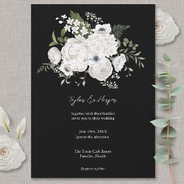 Invitación Bouquet floral elegante blanco y negro moderno