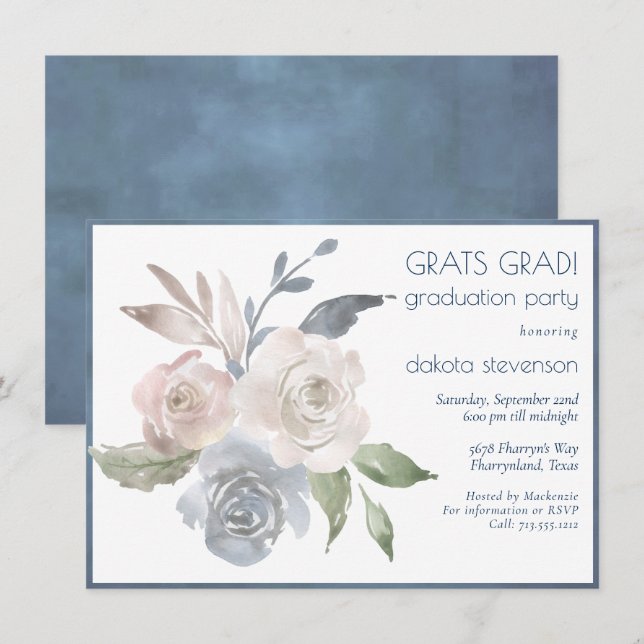 Invitación Bouquet floral silenciado | Graduación de Rosa de  (Anverso / Reverso)