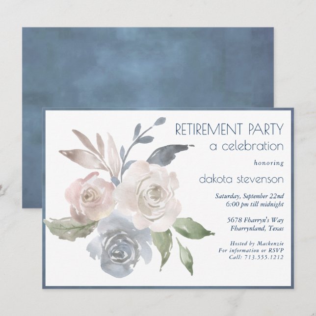 Invitación Bouquet floral silenciado | Jubilación rosa de cre (Anverso / Reverso)