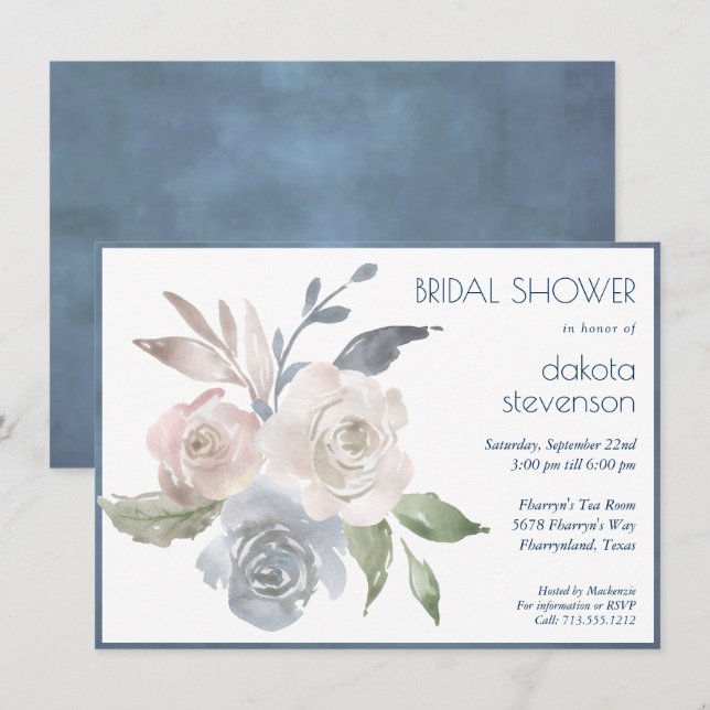 Invitación Bouquet floral silenciado | Rosa Pastel de ducha d (Anverso / Reverso)