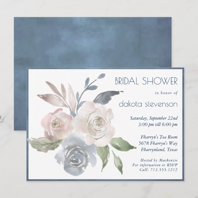 Invitación Bouquet floral silenciado | Suave Rosa Ducha nupci (Anverso / Reverso)