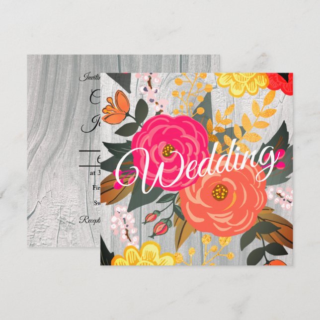 Invitación Bouquet on Barnwood Square (Anverso / Reverso)