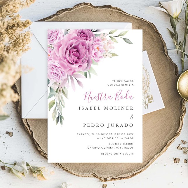 Invitación Bouquet Purple Flower Nuestra Boda Boda español (Subido por el creador)